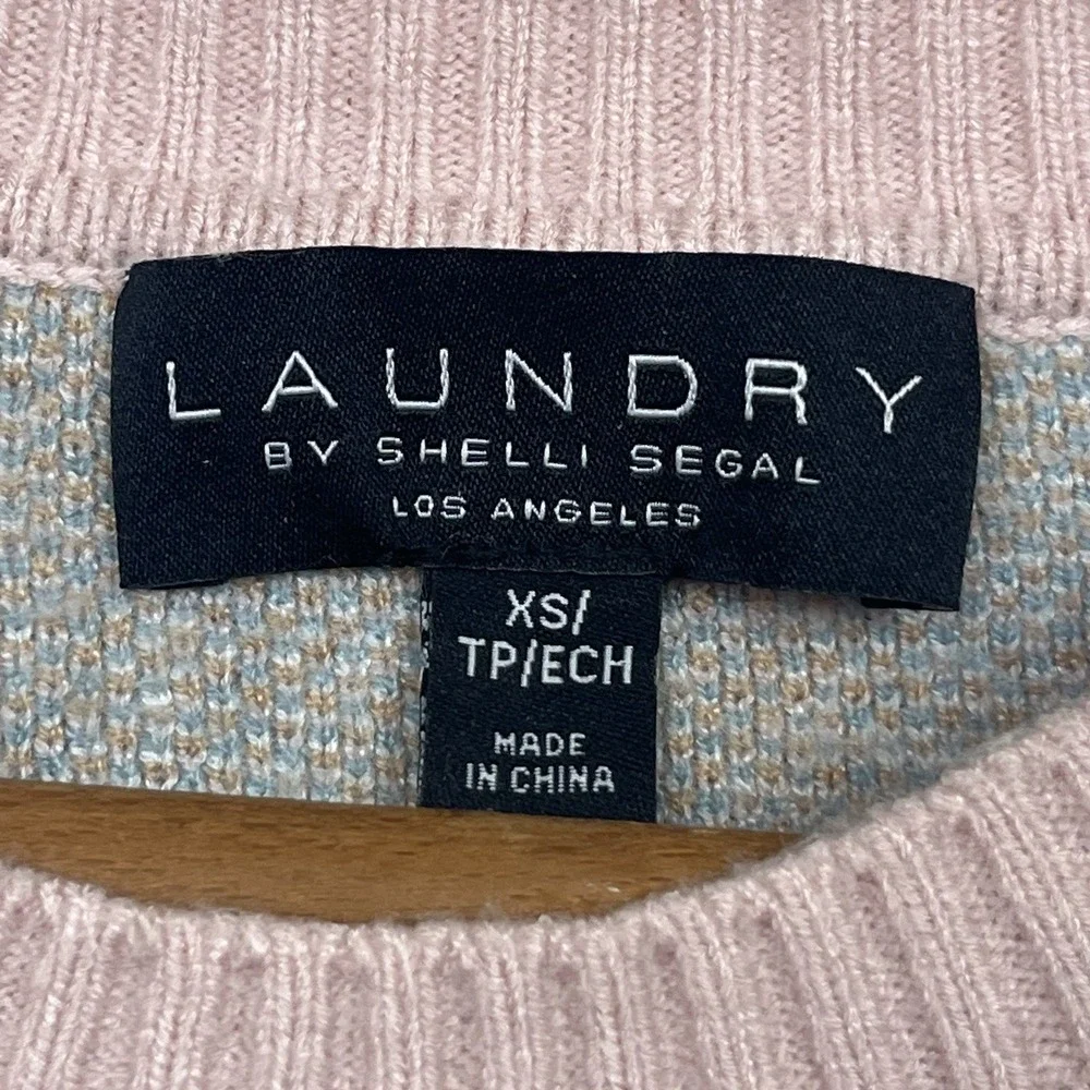 Laundry by Shelli Segal Pink Blue Geometric Ikat Crewneck Sweater XS *Flaws* - Picture 3 of 8